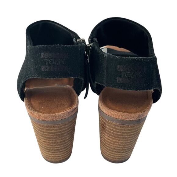 TOMS Majorca Cutout Black Heeled Sandal Suede Block Wood Heel Peeptoe Women’s 8 - Picture 8 of 13